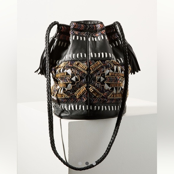 Anthropologie Black and Gold Embroidered Shoulder Bag - Picture 3 of 11